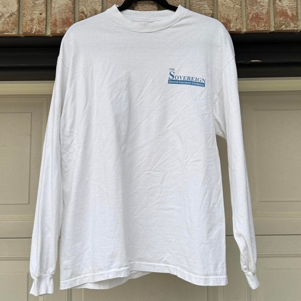 WHITE VINTAGE HANES BEEFY-T "SOVEREIGN" LONG SLEEVE